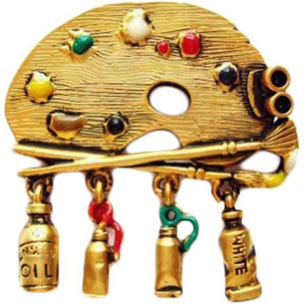 New Vintage Gold-Plated Artist Paint Palette Painting Pin‎ Brooch